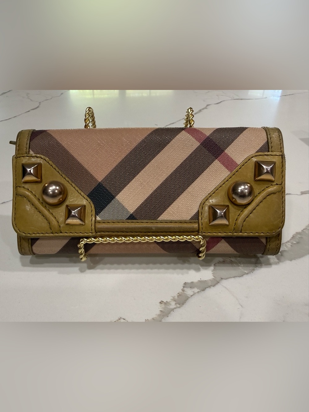 Burberry House Check Studded Continental Flap Wallet
